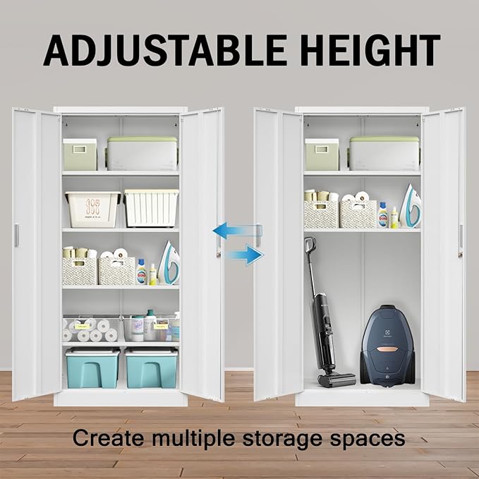 Storage Cabinet, 72 Inch Tall Metal Storage Cabinet with Doors and Shelves,Heavy Duty Metal Cabinet, Pantry Cabinets for Kitchen Storage, Garage Cabinet for Living, Dining Room