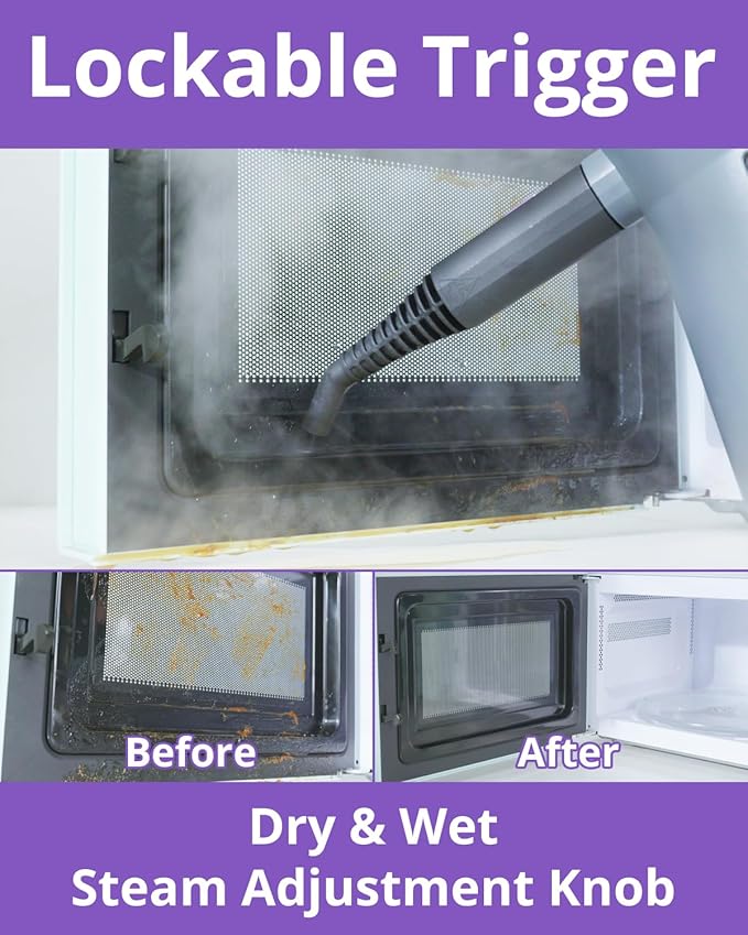 Steam Cleaner Handheld: 1200W Fast 10-Sec Heat-Up-750mL (25oz) Tank-No Cooling-Refill Anytime-Lockable Steam Trigger-14-Piece Kit Hand Held Steamer for Home Car Grout Tile Cleaning Grey