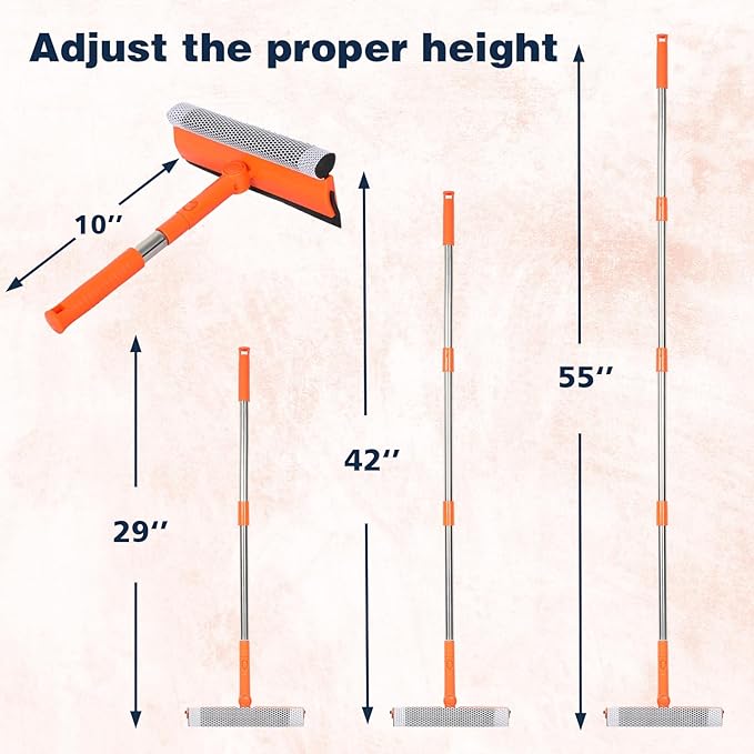 Professional Window Squeegee,2 in 1 Squeegee Window Cleaner with Long Stainless Steel Handle,Sponge Car Window Squeegee for Gas Station, Glass,Shower (Sponge Style)