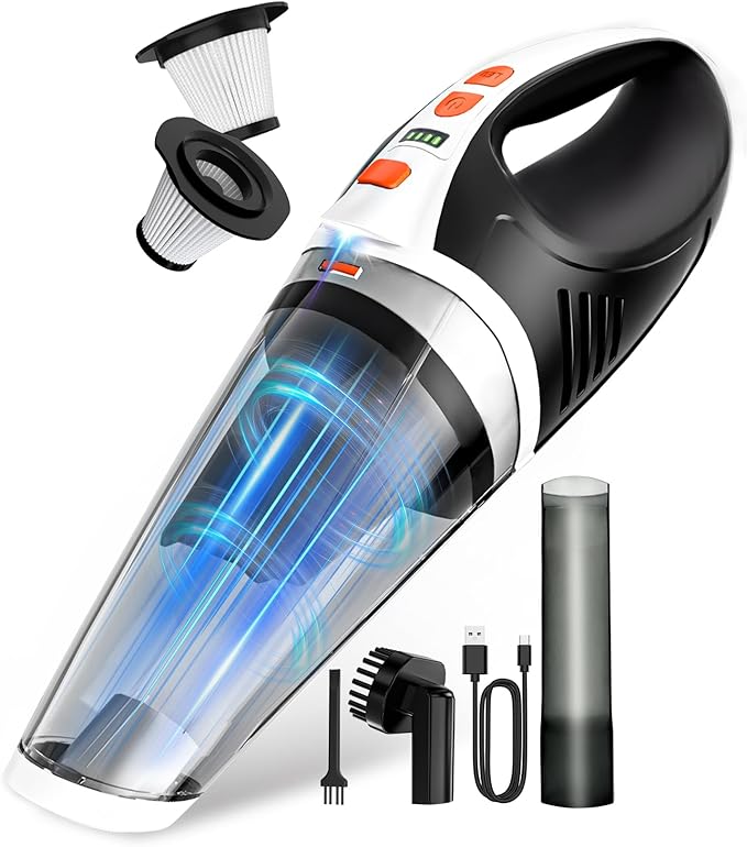 BRL Handheld Vacuum Cordless Car Vacuum Cleaner Rechargeable with LED, Hand Vacuum Lightweight, High Power Suction, Hand Held Vacuum Washable Filter and Multi-Nozzles for Car, Home Office, Pets