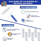 Paint Roller Kit with Extension Pole, 27 Piece Set, 2 to 4 Ft Pole, 4"9" Paint Rollers, Paint Brushes Set for Professional Painting,House Paint Roller for All Latex and Oil Paints & Stains