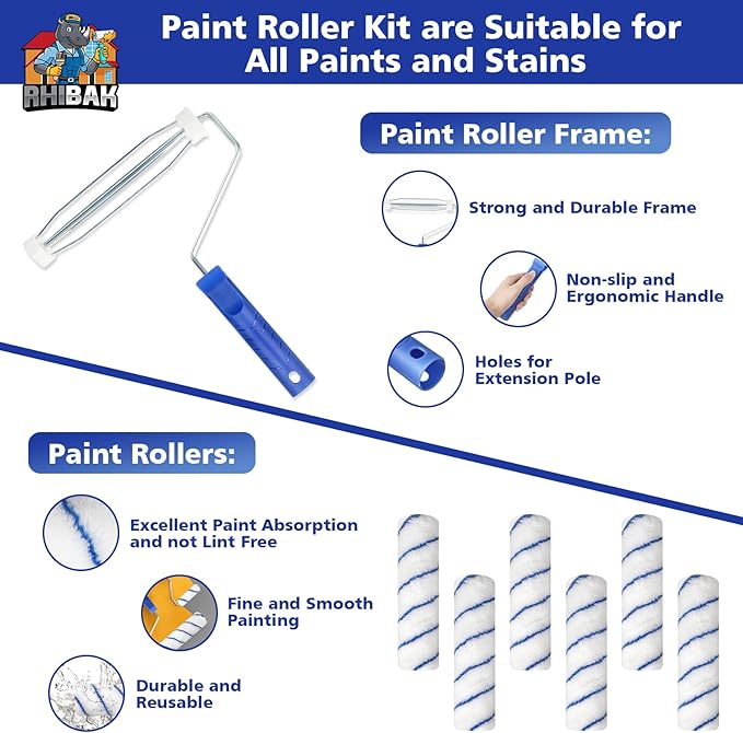 Paint Roller Kit with Extension Pole, 27 Piece Set, 2 to 4 Ft Pole, 4"9" Paint Rollers, Paint Brushes Set for Professional Painting,House Paint Roller for All Latex and Oil Paints & Stains
