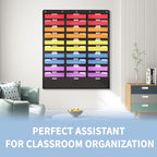 Annecy 30 Pockets Classroom Mailbox, Hanging Wall File Organizer, Black Storage Pocket Chart for Folder and Paper, Space Saver, Come with Wall Hangers, Over The Door Hooks, Labels
