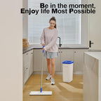 Mop and Bucket Set, Mops for Floor Cleaning with Long Handle, Squeeze Flat Mop and Bucket System, Dry & Wet Dust Mops for Household Floor Cleaning with 3 Microfiber Mops, Slate Blue