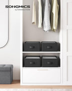 SONGMICS Set of 4 Large Size Wardrobe Clothes Organizers, 6-Compartment Foldable Drawer Organizers with Handles, 16.5 x 11.8 x 6.7 Inches, for Pants, Sweaters, Jeans, Ink Black URUS009B04