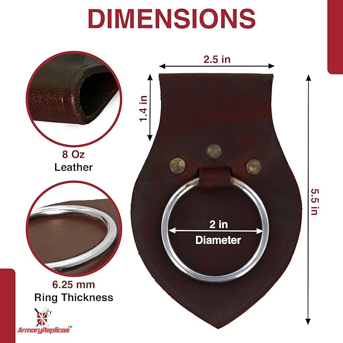 Armory Replicas - Genuine Rawhide Leather Universal Axe Frog - Medieval Hand Crafted O-Ring Funcitonal Outdoor Costume LARP Weapon Holder
