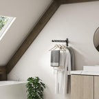 Wall Mounted Clothes Hanger Rack Foldable Drying Rack Hook Folding Indoor for Laundry Room Organization Bedroom Collapsible Racks Perfect for Small Spaces, 8 Hole Black 2 Packs