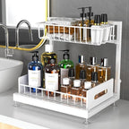 Dataroad Under Sink Organizers And Storage Pull Out Cabinet Organizer 2 Tier Sliding Out Drawer,Under Kitchen Sink Organizer Shelf,Adjustable Counter Organization for Kitchen Pantry Cabinet,White