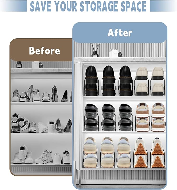 CiBiZi Shoe Slots Organizer 6Pack Metal Shoe Stackers for a Pair of Shoes Display Shelf Shoe Holder Shoe Storage Closet Organizers Shoe Space Saver Organizador de Zapatos White