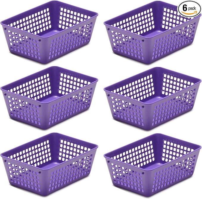 YBM HOME 6-Pack Small Plastic Storage Baskets for Home Junk Drawers and Office Desktop Drawers Organization - Functional Trays for Kitchen, Bedroom, and Bathroom, Purple
