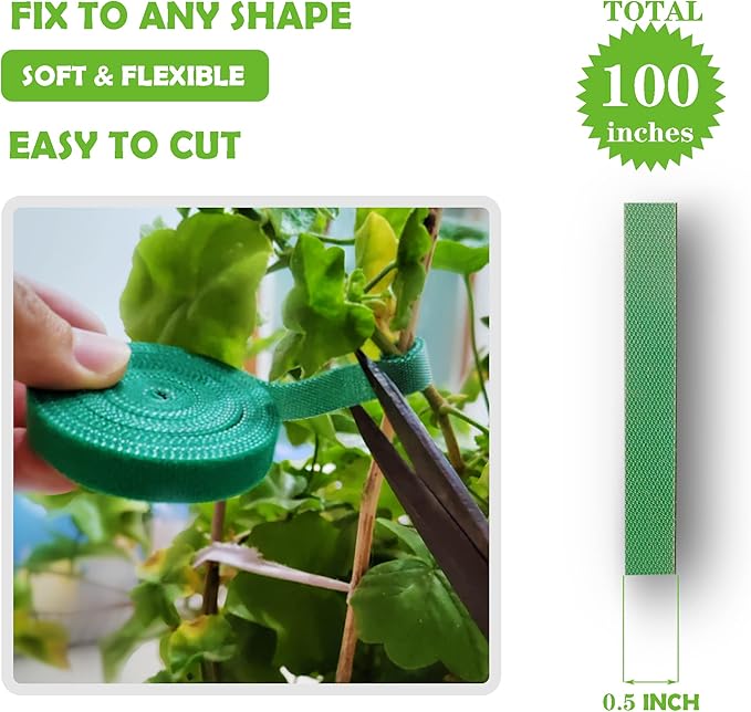 Green Garden Ties|Plant Ties for Climbing Plants 100 feet x1/2‘’in 3 Rolls|Plant Supports for Effective Growing Strong |Green-Recycled Plastic Garden Twine & Twist Ties for Tomato Stakes