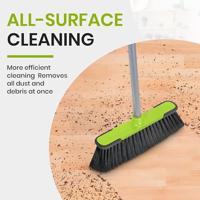 Green Indoor Broom 54" Long Handle House Broom for Floor Cleaning Sweeping Broom for Kitchen, Garage, Lobby, Patio and Garden