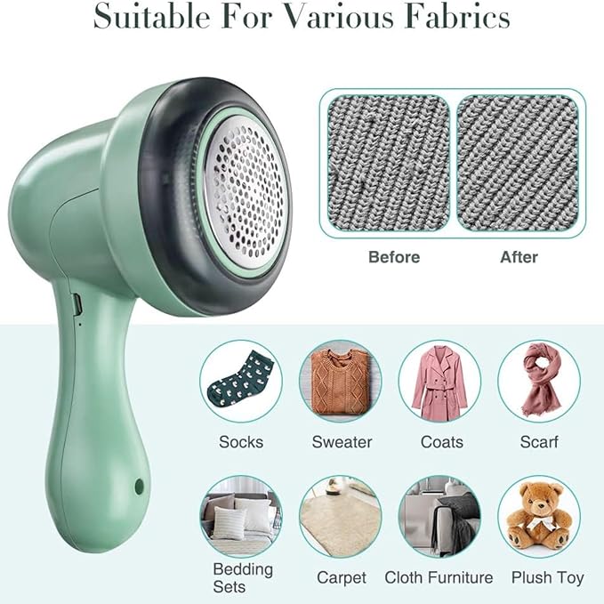 Fabric Shaver, Lint Remover for Clothes, Electric Lint Shaver with 6-Leaf Blades, Sweater Shavers to Remove Pilling for Clothing, Couch, Furniture, Fuzz, Lint Ball, Pillings, USB Rechargeable