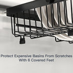 MAJALiS Expandable Stainless Steel Over The Sink Dish Drying Rack for Small Kitchen Counter Space Saving, Compact RV Plate Drainer Strainer in Black Wire Metal with Hanging Adjustable Utensil Holder