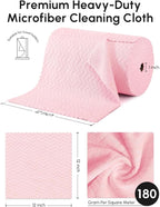 Microfiber Cleaning Cloths Roll, 75 Pack Tear Away Microfiber Towels Roll, 12" x 12" Lint Free Rags, Reusable Cleaning Cloths, Washable, Scratch Free,Ultra Absorbent Dish Rags(Pink Ripple)