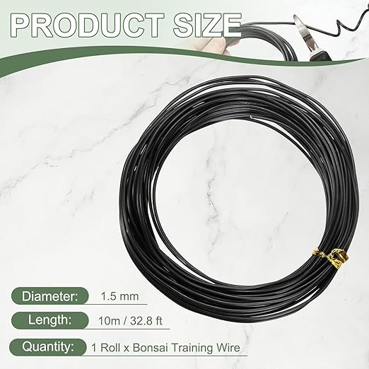 Bonsai Training Wire, 1.5mm x 32.8 ft Anodized Aluminum Floral Plant Training Wire Bendable Metal Stems Accessories for Gardening Branch Fixing Crafts (Black)