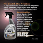 Flitz Granite Sealer (+ Quartz) - 32oz Bottle of USA-Made Quartz Sealer for Countertops, Glass, & More - Food Safe Marble Sealant that Shields Against Hard Water Stains, Mineral Deposits, Oil (1 Pack)