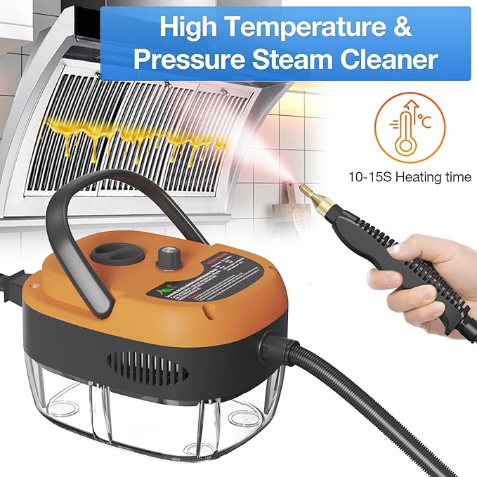 Handheld Steam Cleaner, 2500W Hand-Held High Pressure Portable Cleaning Machine with 3 Brush, High Temperature Steamer for Home Use, Kitchen, Furniture, Bathroom, Car (Orange)