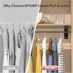 Closet Rod Brackets Heavy Duty Support 400 lbs WYGWP 10 inch Wall Mounted Closet Shelf Brackets with Rod Holder for Home and Closet Decor (4pack Black)