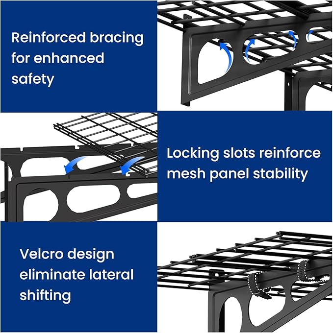 FLEXIMOUNTS 2x6ft Garage Shelving Wall-Mounted, 1-Pack Heavy-Duty Wall Shelving, Holds Up to 400 lbs, Garage Storage Rack for Organization & Storage Bins, Black