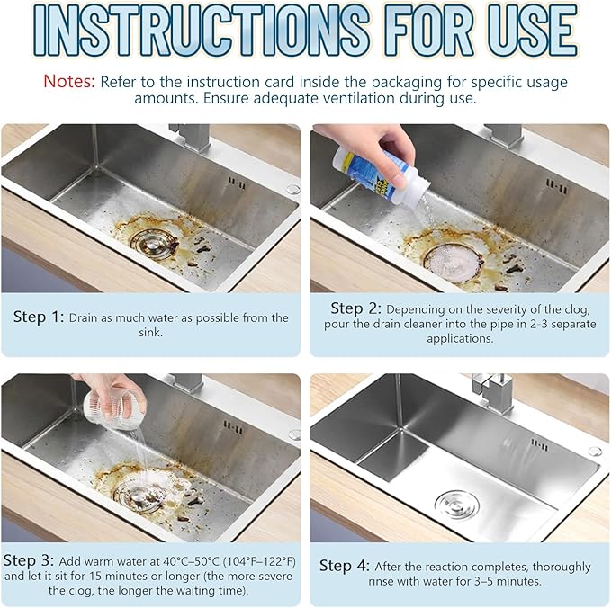 Drain Cleaner Shower Sink Cleaner New - Powerful Pipeline Dredging Agent, Kitchen Unblocker, Sink and Drain Cleaner for Kitchen Toilet（6PCS）