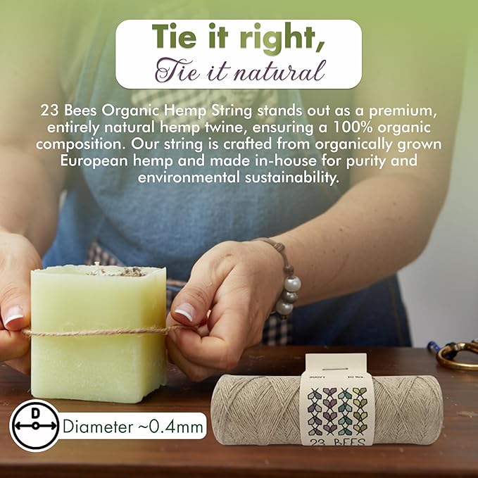 100% Organic Hemp Cord, Twine, String for Jewelry, Beading, Macrame, Crafts, 23 Bees (10 lb.) Natural