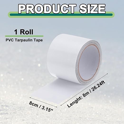 PATIKIL Awning Repair Tape 8m x 8cm Waterproof Canvas Tape High Adhesive Tear Repair Patch Kit for PVC Tarpaulin Tent Awning Fabric RV Sail Boat Cover, White (3.15" x26.24ft)