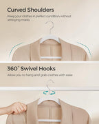 SONGMICS Velvet Hangers 60 Pack, Non-Slip Clothes Hangers with Shoulder Notches, Pants Bar, 360° Swivel Hook, Space-Saving, for Closet, Cloud White UCRF030W01