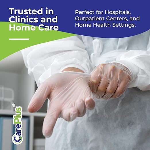 CARE PLUS Vinyl Gloves Clear Small Size 200 Count | Heavy Duty, Non-Sterile, Powder-Free, Latex-Free Rubber | Food Prep, Kitchen & Cleaning Gloves, Ideal for Professional Use