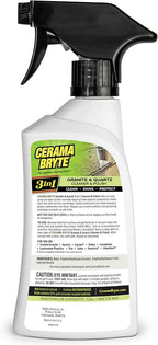 Cerama Bryte Granite and Quartz Daily Cleaner & Polish Safely Also Use On Marble Soapstone Quartz Quartzite Slate Limestone Corian Laminate Tile Countertop, 16 Ounce + 2 Pads