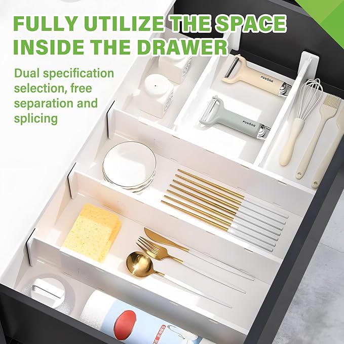 5 Pack Drawer Dividers 3.2" High Slim Organizers Expandable 10.8-17.9" Adjustable Separators for Shallow Drawers Kitchen Utensils Baby Clothes Underwear Storage-White