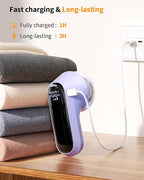 Fabric Shaver, Rechargeable Lint Shaver with Digital Display, Electric Portable Sweater Shaver with 6-Leaf Blades and Safety Lock, 3-Speeds Lint Remover to Remove Pilling for Clothes, Couch （Purple）