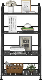 4 Tier Metal Shelf Storage Shelves Living Room Bookshelf Bathroom Corner Storage Rack for Kitchen,Indoor Plant Stand (Matte Black, 4 Tier)