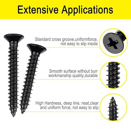 100 Pcs #7 X 1-1/2'' Drywall Screws,Black Wood Screw,Flat Head Phillips Screws Self Tapping Screws Used in Furniture,Woodworking Repairs and DIY Projects（M4 X 40mm）