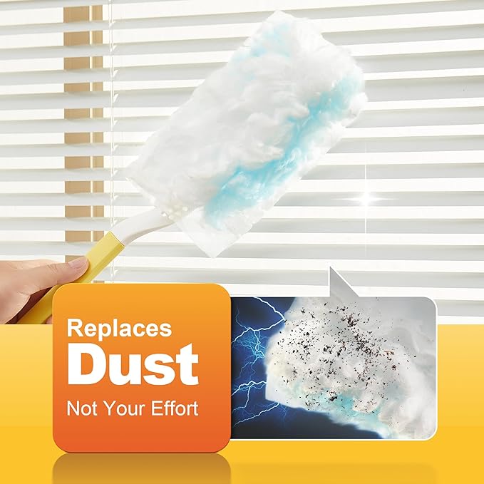 JOYMOOP Disposable Duster for Cleaning, with 1 Handles & 48 Ct Yellow Heavy Duty Refills for Swiffer Feather Duster, Household Cleaning Tool for Electronics, Dusting Furniture, Blinds