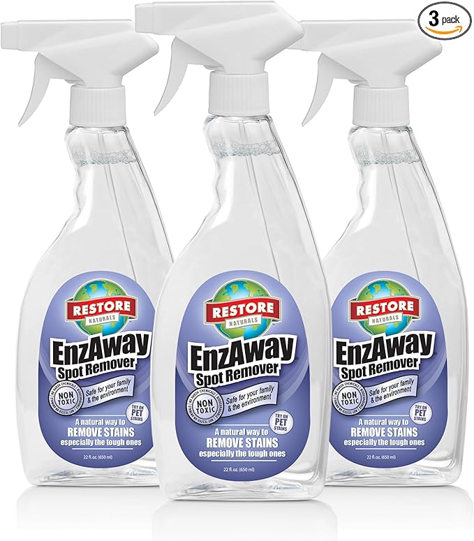 Restore Naturals Enzaway Carpet Spot Cleaner - 22oz - Pet Stain Remover Spray for Carpet - Gentle, Non-Toxic Stain Remover | Cruelty-Free | Made in USA - 3 Pack