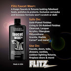 Flitz Faucet Wax Plus - 7.6oz Bottle of USA-Made, Water-Based Faucet Cleaner & Polisher for Water Stains, Fingerprints, & More - Metal Wax for Bronze, Nickel, Chrome, Brass - Granite Polish (3 Pack)
