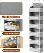 Over The Door Organizer with 6 Large Pockets, Over the Door Storage 12 Side Pockets, Hanging Door Organzier 44 lb Load Behind Door Storage Hanging Shelf for Closet Wall Bathroom Nursery, 6-Tier Grey