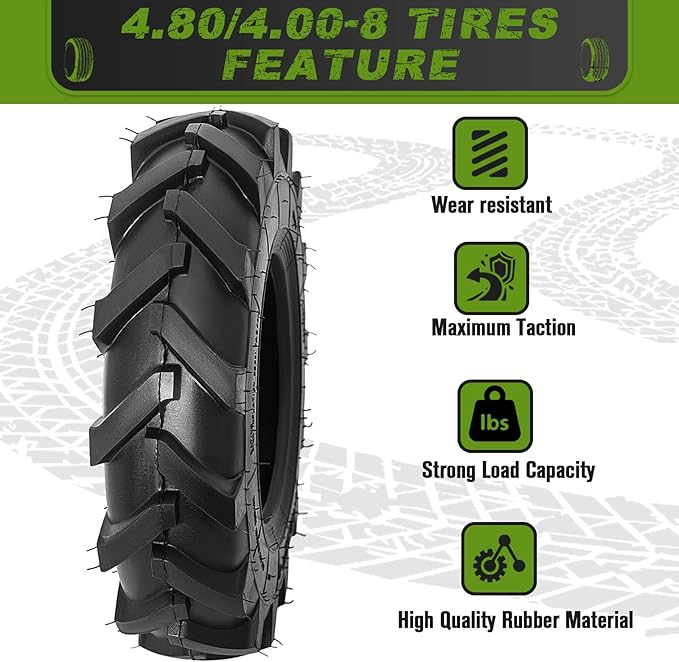 2 PCS 4.80/4.00-8 Tires, 4.80x4.00-8" Tubeless Turf Lawn Garden Tires for Tractor Tillers Golf Cart Most Garden Lawn Mower Tires