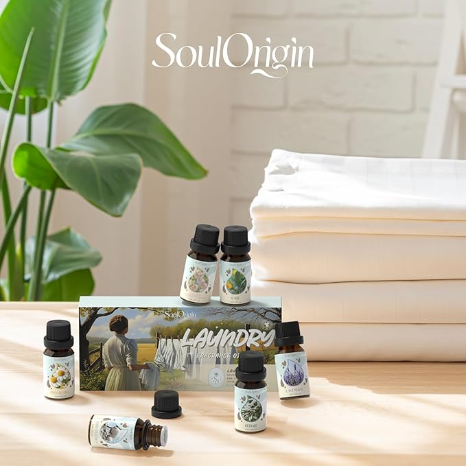 Laundry Fragrance Oils Set, Essential Oil Gift Set for Diffuser, Clean Scent Diffuser Oil, Use with Wool Dryer Balls or Diffuser,Chamomile, Fresh Cotton, Sage, Cedar, Lavender, Cherry Soap