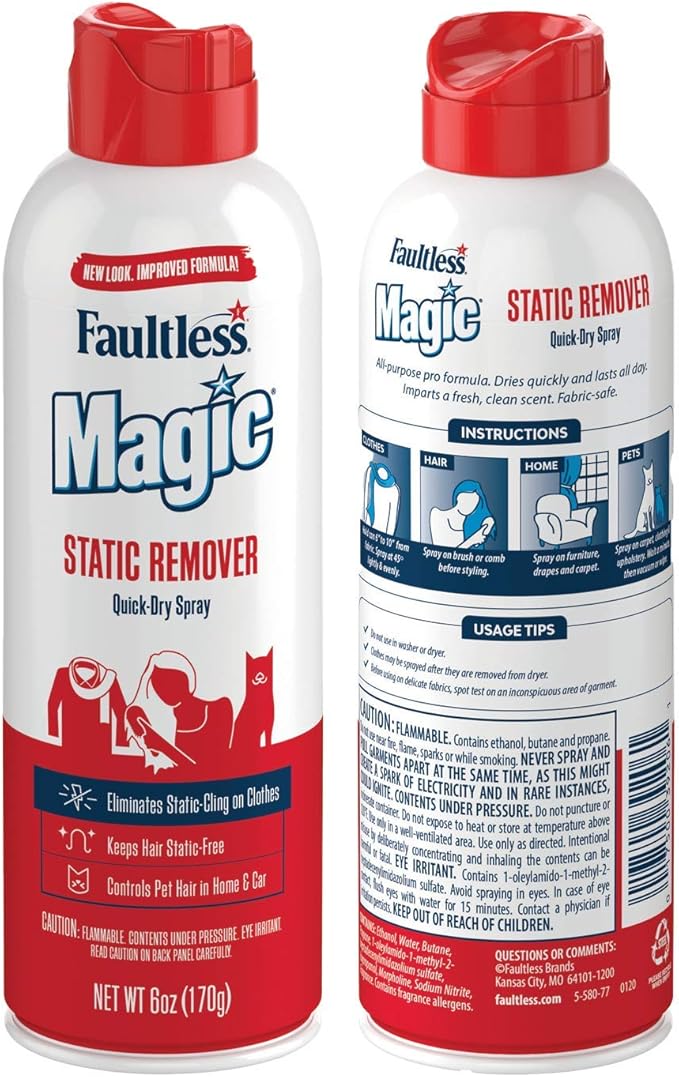 Magic Static Remover, Pack of 6 - No More Cling Static Spray, Eliminates Static Cling, Anti-Static Spray for Clothes, Furniture & Car - Static Free Spray, Controls Pet Hair (6 oz.)