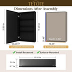 TETOTE 20 x 32 Mirrored Medicine Cabinets for Bathroom with Tempered Beveled Mirror Black Medicine Cabinet Aluminum Cabinet DTC Hinges, Stepless Adjustable Shelves, Recessed/Surface-Mounted