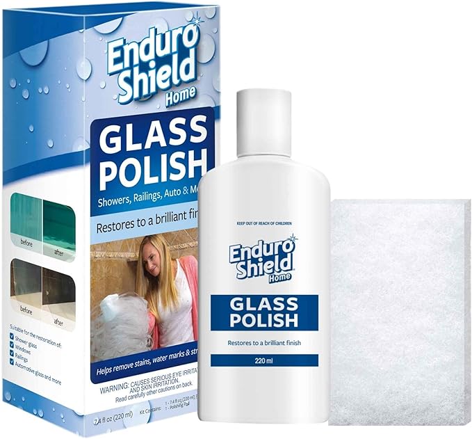 Shower Door Glass Polish – Water Spot Remover & Hard Water Stain Cleaner for Cloudy Shower Doors – Removes Soap Scum, Limescale & More – 7.4 fl oz