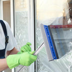 Window Squeegee for Home, 56'' Long Handle Shower Door Cleaner Tool, 2-in-1 Glass Scrubber for Car Windshield Cleaning