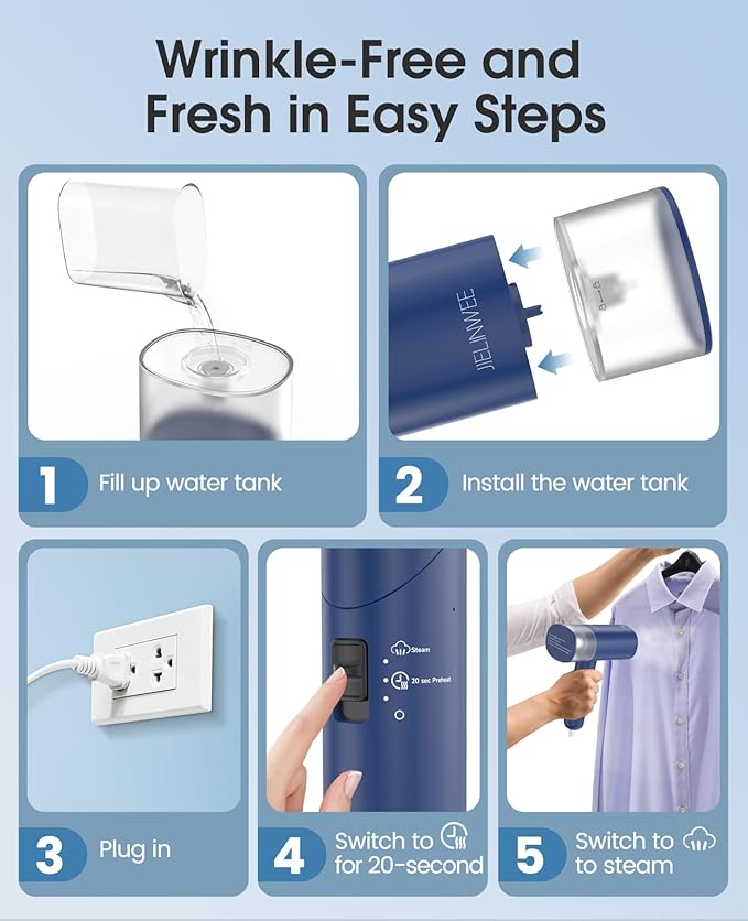 Handheld Steamer for Clothes, 1200W Foldable Travel Steamer, 20 Sec Preheat Garments Wrinkle Remover, 120V Portable Hand Iron with 150ml Water Tank, Clothes Steamer for Home Travel-Blue