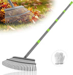 GARDENWORK Garden Leaf Rake,73" Long Handle Rake for Leaves,18" Wide Metal Garden Rakes with 25 Reinforced Tines and Adjustable Handle for Lawn,Shrub,Grass,Flower Beds