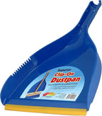 Superio Clip-On Dustpan - Heavy Duty Blue Plastic, Easy Grip Clip On Dust Pan with Rubber Edge, Detailed Sweeping Debris, Fits Standard Brooms Home & Commercial Dusting & Cleaning Tool (1)