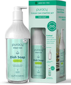 Puracy Natural Dish Soap Clean Can Starter Set - Plant-Based Dishwashing Soap, Non-Toxic Dish Soap, Natural Liquid Dishwashing Detergent Soap As Seen on TikTok (Green Tea & Lime, 14.4 fl oz)