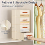 DIMJ Closet Organizers and Storage - Fabric Bins with Drawers for Closet Foldable Clothes Organizers with Clear Window, Stackable Storage Drawers Units for Bedroom, Living Room, Medium 4-Pack, Beige