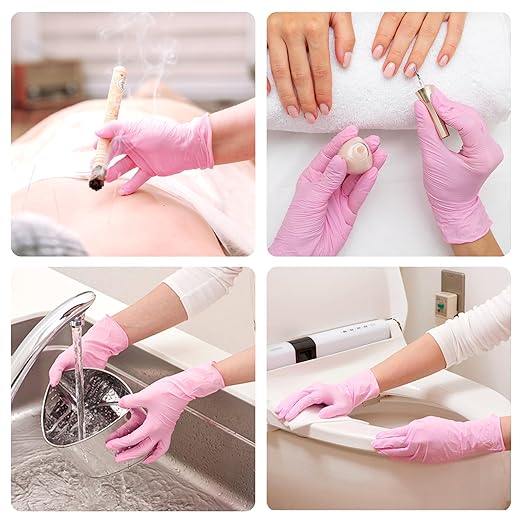 Disposable Gloves - Pink, Latex-Free, Powder-Free, 1000-ct Case (XL) - Ideal for Cleaning & Esthetician Use